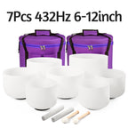 Diaezor 6 -12 Inch Frosted Quartz Crystal Singing Bowls 440hz/432hz CDEFGAB Note Set of 7Pcs for Sound Healing  with Bags