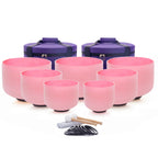 432HZ Color Chakra Frosted Quartz Crystal Singing Bowls 6-12" set of 7pcs for yoga and Meditation Sound Healing with Free Bag