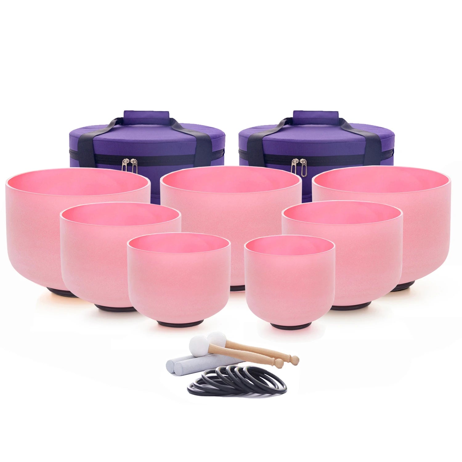 432HZ Color Chakra Frosted Quartz Crystal Singing Bowls 6-12" set of 7pcs for yoga and Meditation Sound Healing with Free Bag