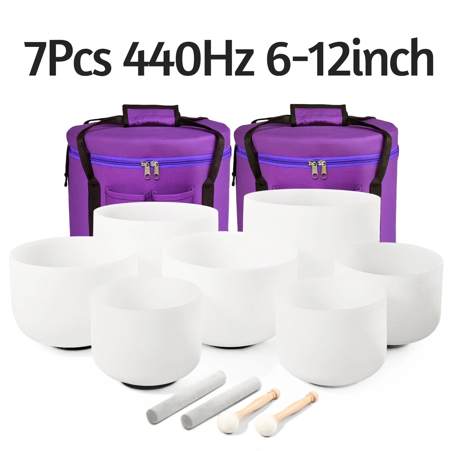 Diaezor 6 -12 Inch Frosted Quartz Crystal Singing Bowls 440hz/432hz CDEFGAB Note Set of 7Pcs for Sound Healing  with Bags