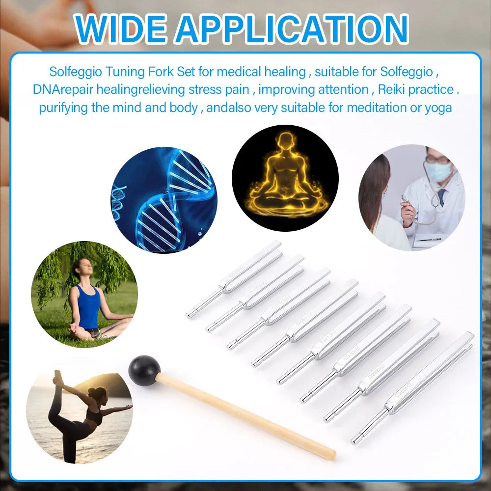 8Pcs Tuning Fork Set 256-512HZ Steel Tuning Fork Set For Healing Chakra Sound Therapy Keep Body Mind Spirit Harmony Medical Tool