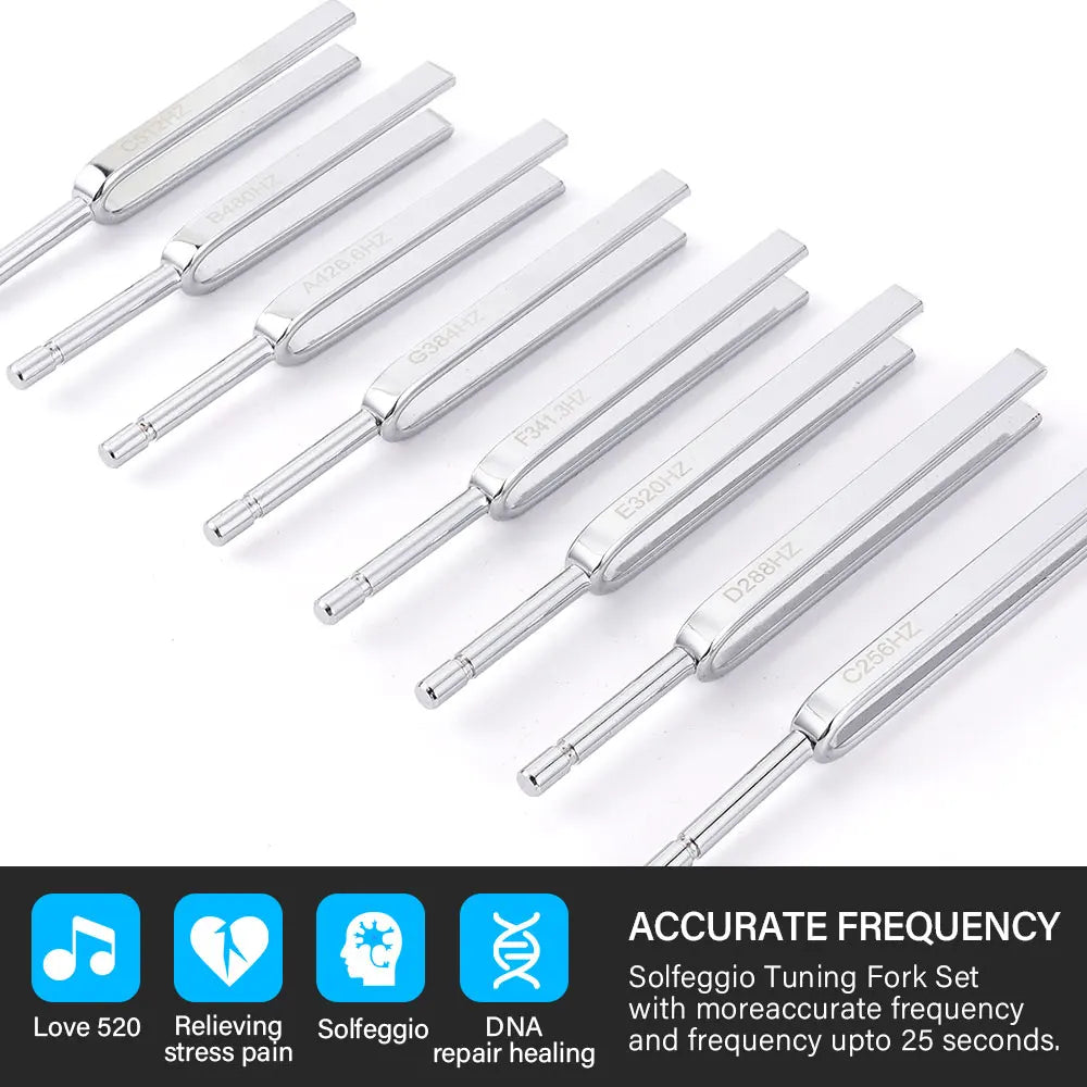 8Pcs Tuning Fork Set 256-512HZ Steel Tuning Fork Set For Healing Chakra Sound Therapy Keep Body Mind Spirit Harmony Medical Tool