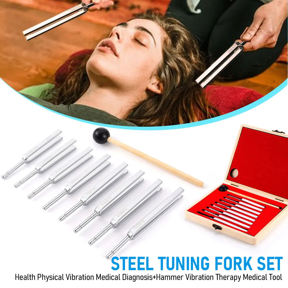 8Pcs Tuning Fork Set 256-512HZ Steel Tuning Fork Set For Healing Chakra Sound Therapy Keep Body Mind Spirit Harmony Medical Tool