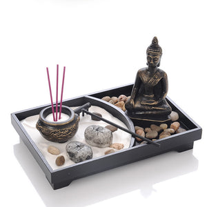 Buddha Statue Zen Garden Sand Meditation Peaceful Relax Decor Set Spiritual Zen Garden Sand Tray Kit Buddha Incense Burner