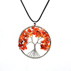 Tree of Life Pendant Necklace Pendulum 7 Chakra Natural Stone Wire Wrap Reiki Healing Leather Rope Chain Necklace Amulet Jewelry