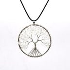 Tree of Life Pendant Necklace Pendulum 7 Chakra Natural Stone Wire Wrap Reiki Healing Leather Rope Chain Necklace Amulet Jewelry
