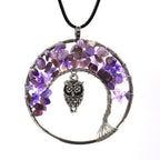 Tree of Life Pendant Necklace Pendulum 7 Chakra Natural Stone Wire Wrap Reiki Healing Leather Rope Chain Necklace Amulet Jewelry