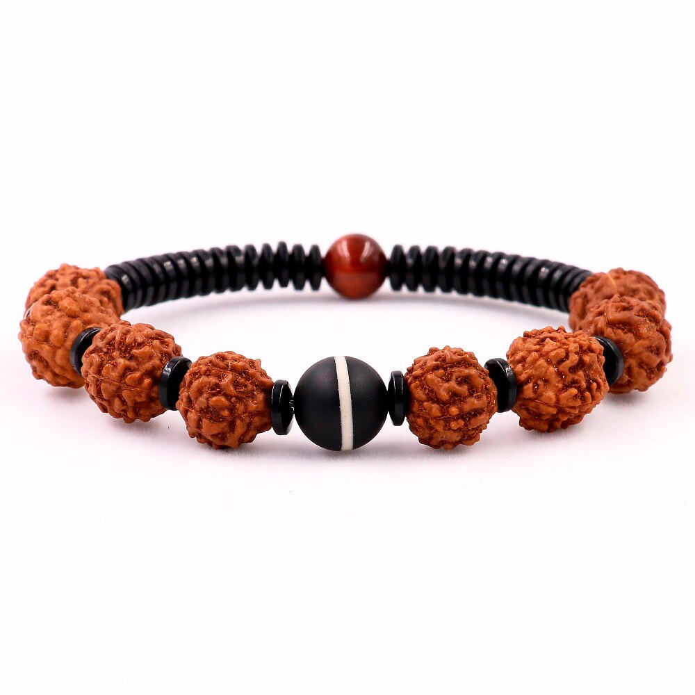 Ethnic Natural Rudraksha Bodhi With Red Tiger eye Beads Bracelet Unisex Healthy Jewelry Matte Onyx Stretch Bracelet For Men