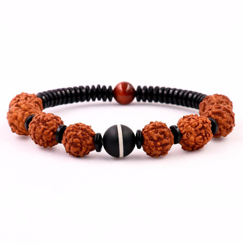 Ethnic Natural Rudraksha Bodhi With Red Tiger eye Beads Bracelet Unisex Healthy Jewelry Matte Onyx Stretch Bracelet For Men