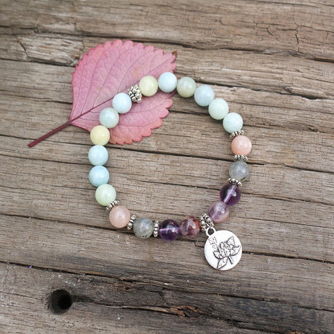 8mm Natural Stone Beads Prayer Bracelet,Dream Aquamarine, Labradorite,Spiritual Jewelry, Meditation Stone
