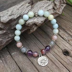 8mm Natural Stone Beads Prayer Bracelet,Dream Aquamarine, Labradorite,Spiritual Jewelry, Meditation Stone