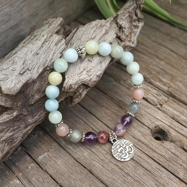 8mm Natural Stone Beads Prayer Bracelet,Dream Aquamarine, Labradorite,Spiritual Jewelry, Meditation Stone