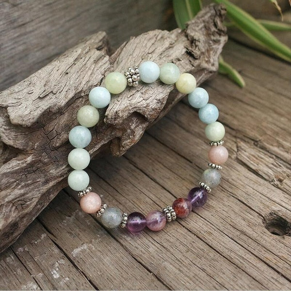 8mm Natural Stone Beads Prayer Bracelet,Dream Aquamarine, Labradorite,Spiritual Jewelry, Meditation Stone