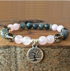 8mm Natural Stone Beads Beaded Bracelet Rose Quartz Labradorite Tree Of Life Bracelet