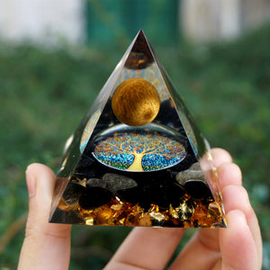 HANDMADE Tiger Eye Crystal Sphere & Obsidian Quartz Orgone Pyramid 60MM Reiki Energy Healing Chakra Meditation