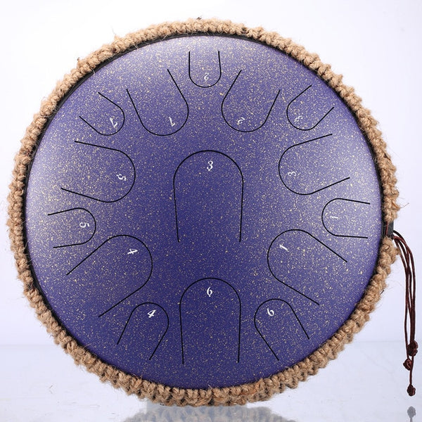 Ceremonial Steel Tongue Drum 13 inch 15 tone Drum Handheld Tank Drum Percussion Instrument Yoga Meditation Beginner Music Lovers Gift