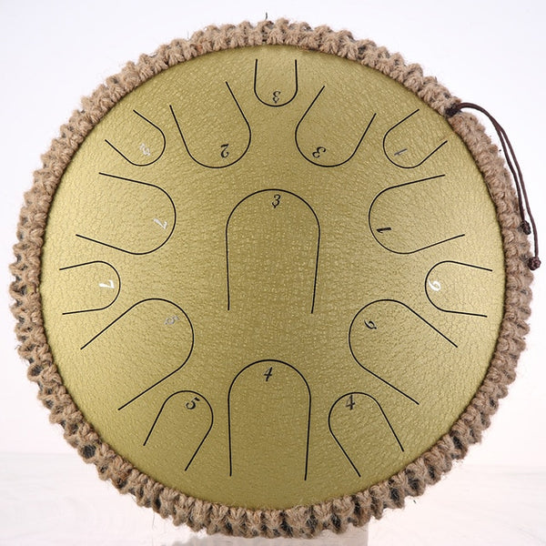 Ceremonial Steel Tongue Drum 13 inch 15 tone Drum Handheld Tank Drum Percussion Instrument Yoga Meditation Beginner Music Lovers Gift