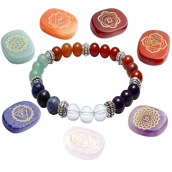 Ayliss 7 Chakra Natural Stone Bracelet Gem Stones Reiki Healing Bracelets OM Lotus Chakra Yoga Balance Energy Bracelets Jewelry