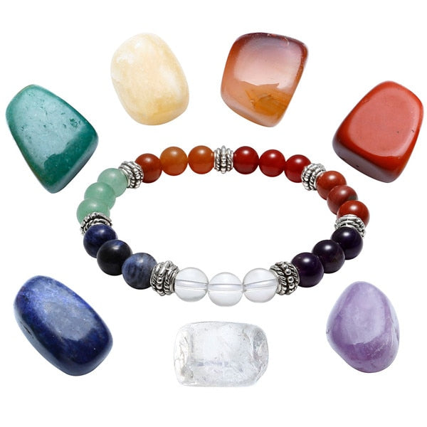 Ayliss 7 Chakra Natural Stone Bracelet Gem Stones Reiki Healing Bracelets OM Lotus Chakra Yoga Balance Energy Bracelets Jewelry