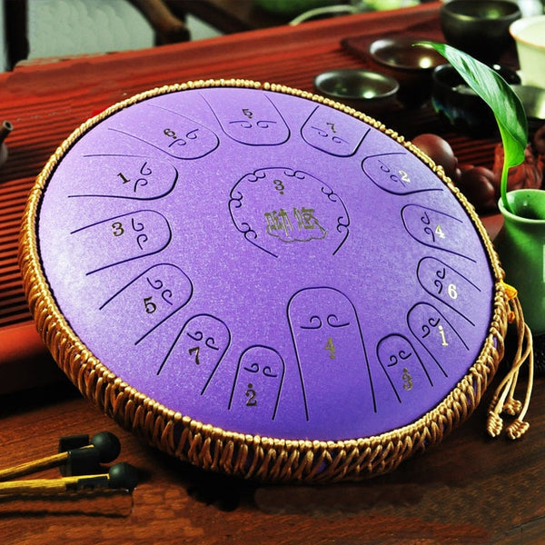 Steel Tongue Drum 14 Inch 15 Note Drum Handheld Tank Drum Percussion Instrument Yoga Meditation Beginner Music Lovers Gifts