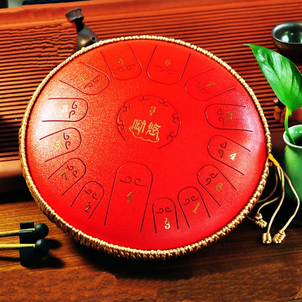 Steel Tongue Drum 14 Inch 15 Note Drum Handheld Tank Drum Percussion Instrument Yoga Meditation Beginner Music Lovers Gifts