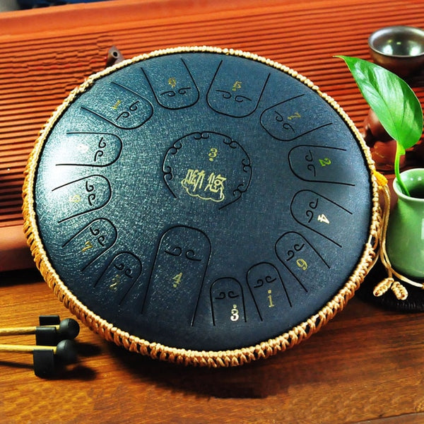 Steel Tongue Drum 14 Inch 15 Note Drum Handheld Tank Drum Percussion Instrument Yoga Meditation Beginner Music Lovers Gifts