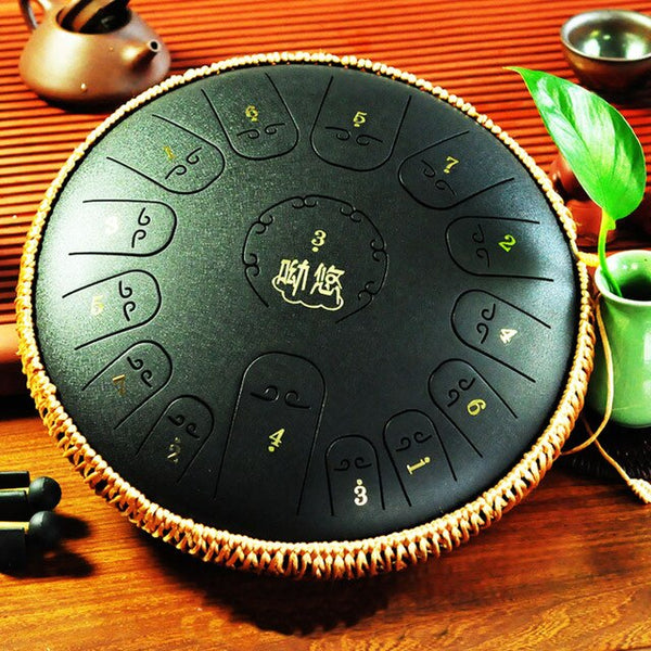 Steel Tongue Drum 14 Inch 15 Note Drum Handheld Tank Drum Percussion Instrument Yoga Meditation Beginner Music Lovers Gifts