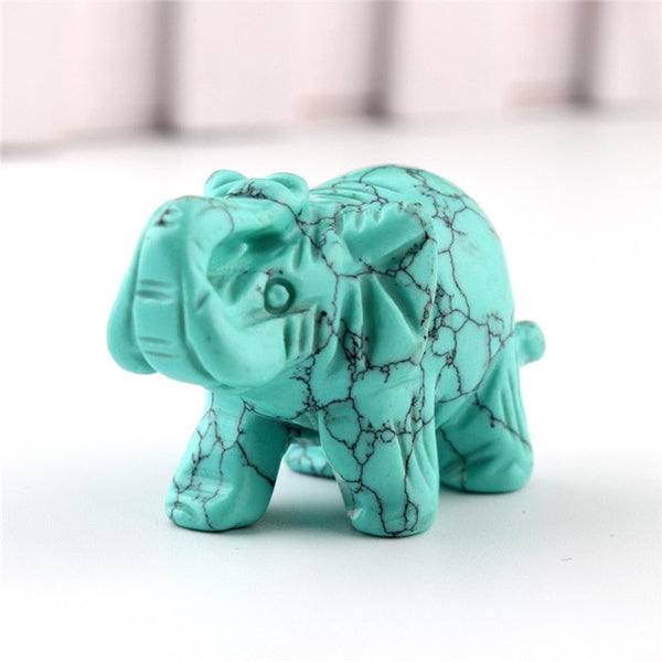 Opal Opalite Tiger eye Elephant Natural stone carved 1.5inch Figurine Chakra Bead Healing Crystal Reiki Feng Shui Free Pouch