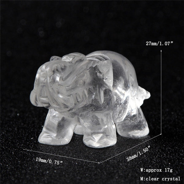 Opal Opalite Tiger eye Elephant Natural stone carved 1.5inch Figurine Chakra Bead Healing Crystal Reiki Feng Shui Free Pouch