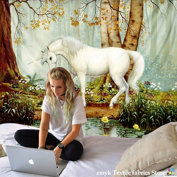 Sacred Unicorn Decoration Tapestry Wall Hanging Background Cloth Christmas Psychedelic Wall Carpet Camping Tent Travel Mattres